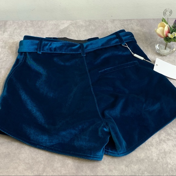 NWT SELF-PORTRAIT Velvet Peacock Blue Double Zip Shorts size 2 - Picture 15 of 15